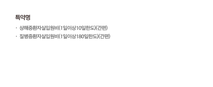 특약명 · 상해중환자실입원비(1일이상10일한도)(간편) · 질병중환자실입원비(1일이상180일한도)(간편)